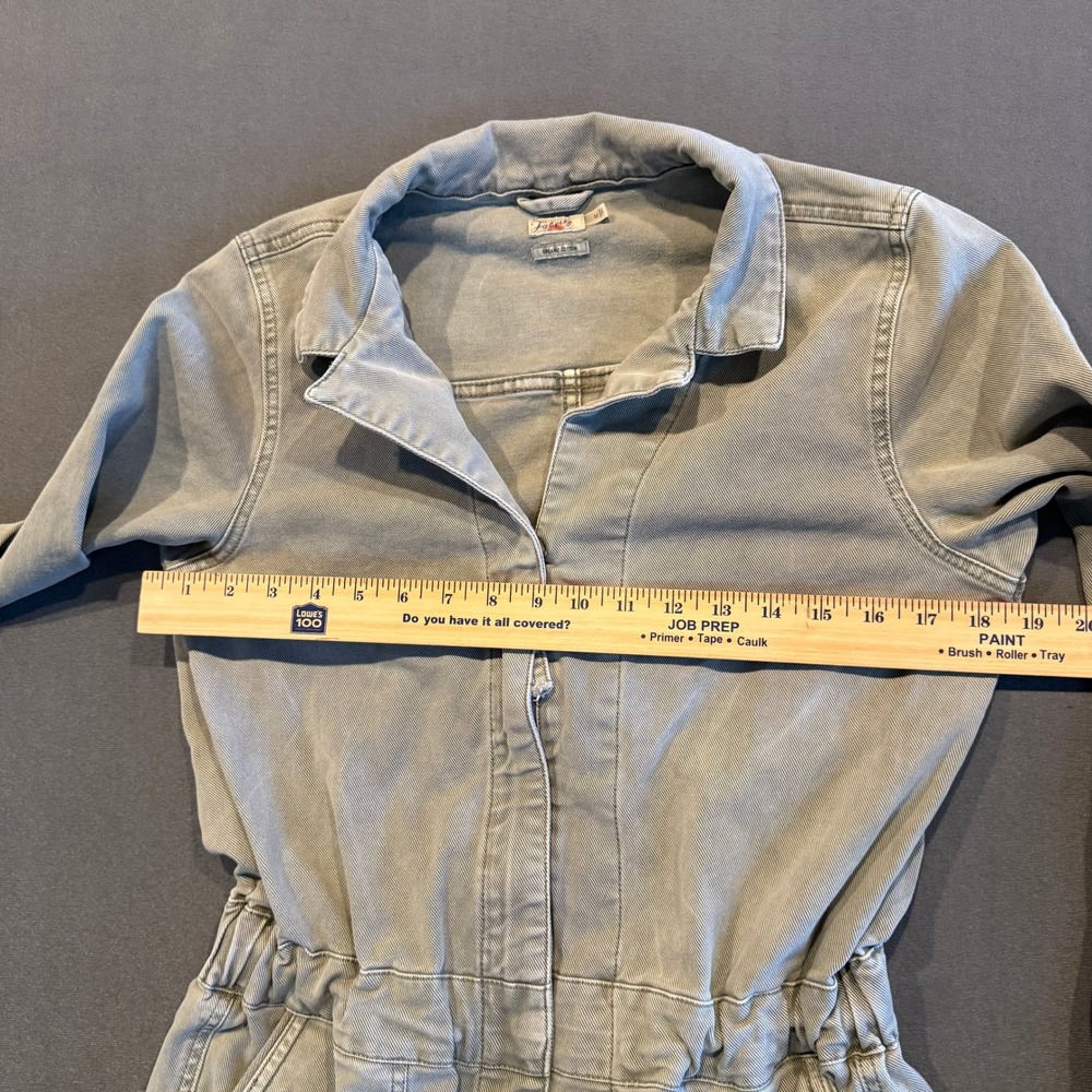 Faherty Women's Utility Jumpsuit M Sage Green Khaki Cinch Waist Long Sleeve - Picture 5 of 16